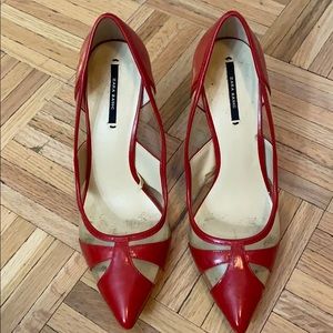 Pointed Red Cutout Pumps